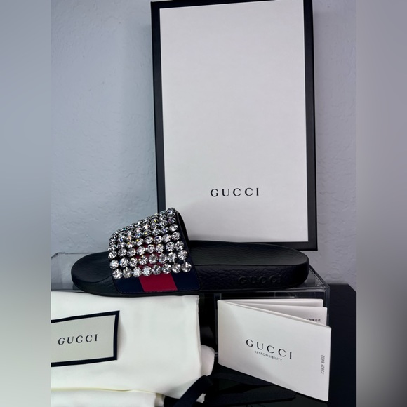 Gucci Sandals Slides Apollo Cathena Swarovski Crystal Bling Box EU 37 US 7 - Picture 13 of 14